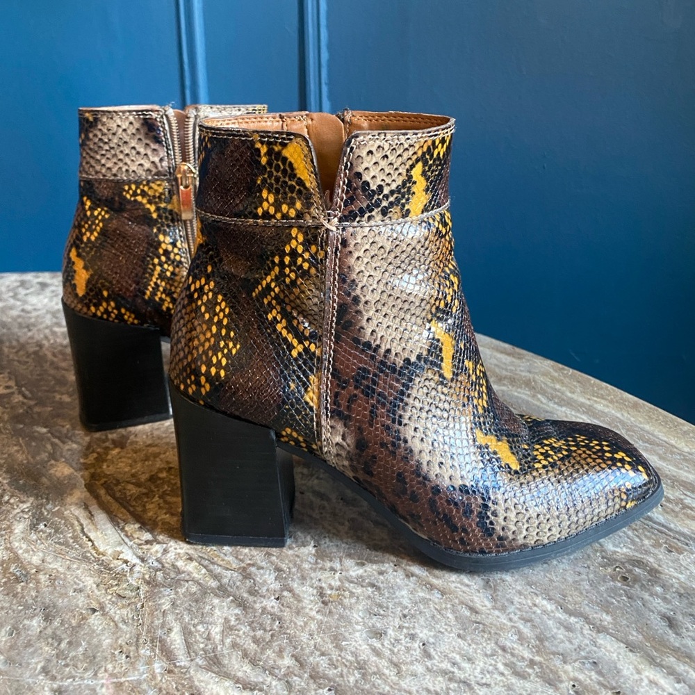 Franco Sarto Leather Snake Print Ankle Booties